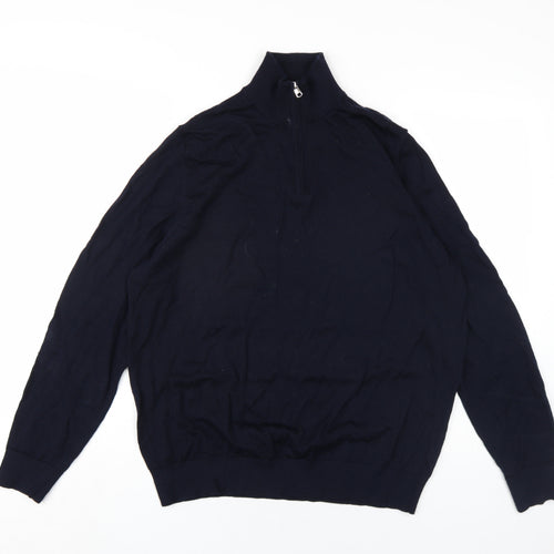 Autograph Mens Blue High Neck Wool Pullover Jumper Size XL Long Sleeve