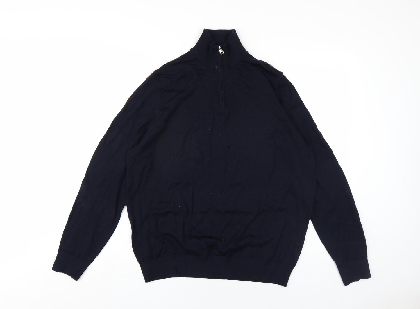 Autograph Mens Blue High Neck Wool Pullover Jumper Size XL Long Sleeve