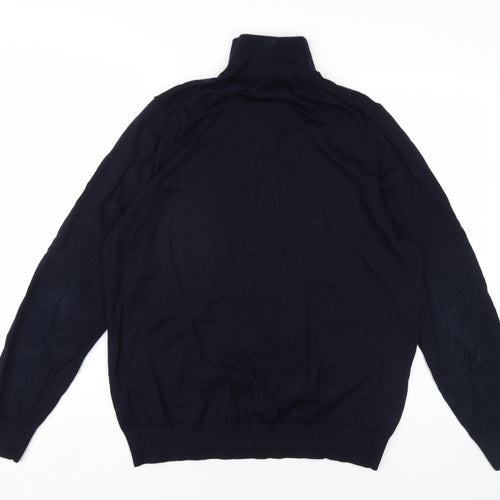 Autograph Mens Blue High Neck Wool Pullover Jumper Size XL Long Sleeve