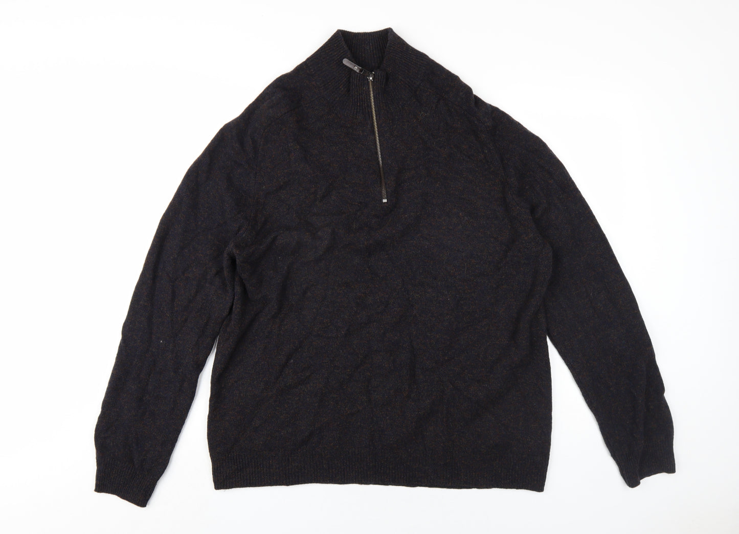 Marks and Spencer Mens Brown High Neck Wool Pullover Jumper Size XL Long Sleeve