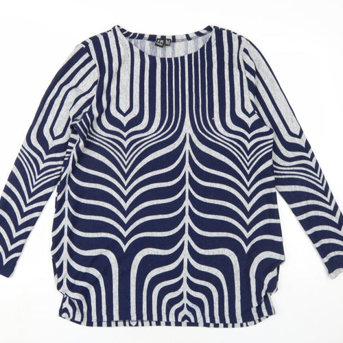 Izabel London Womens Blue Round Neck Geometric Polyester Pullover Jumper Size 8