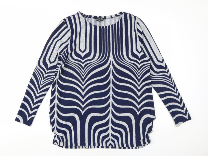 Izabel London Womens Blue Round Neck Geometric Polyester Pullover Jumper Size 8