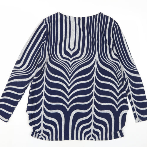 Izabel London Womens Blue Round Neck Geometric Polyester Pullover Jumper Size 8
