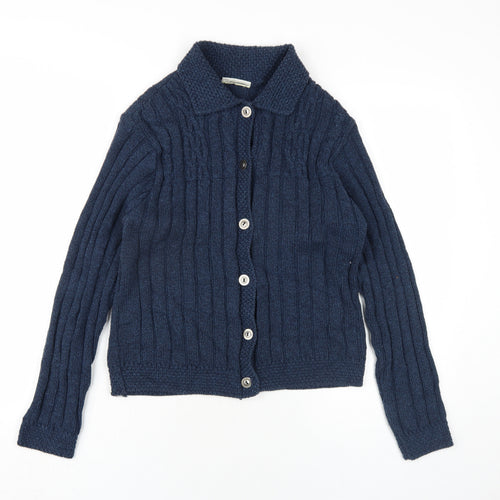 BHS Womens Blue Collared Cotton Cardigan Jumper Size 10