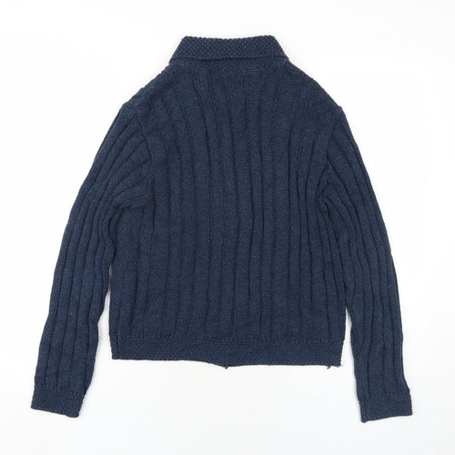 BHS Womens Blue Collared Cotton Cardigan Jumper Size 10