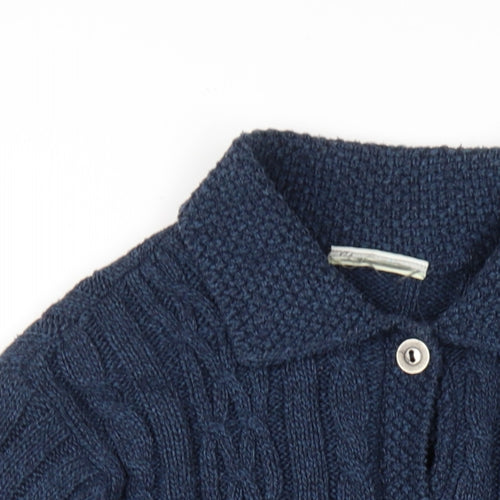 BHS Womens Blue Collared Cotton Cardigan Jumper Size 10