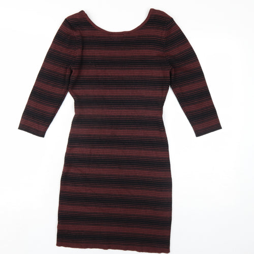 Apricot Womens Brown Striped Viscose Bodycon Size 16 Scoop Neck Pullover