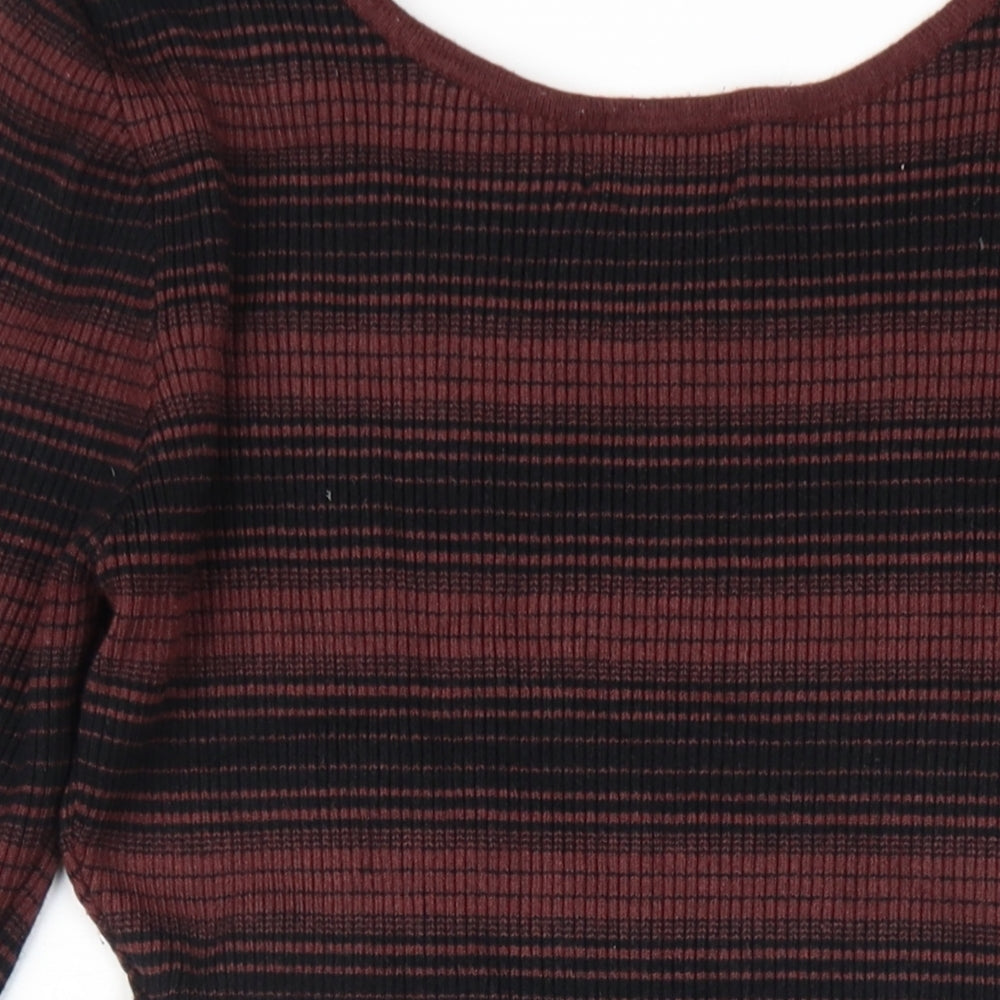Apricot Womens Brown Striped Viscose Bodycon Size 16 Scoop Neck Pullover