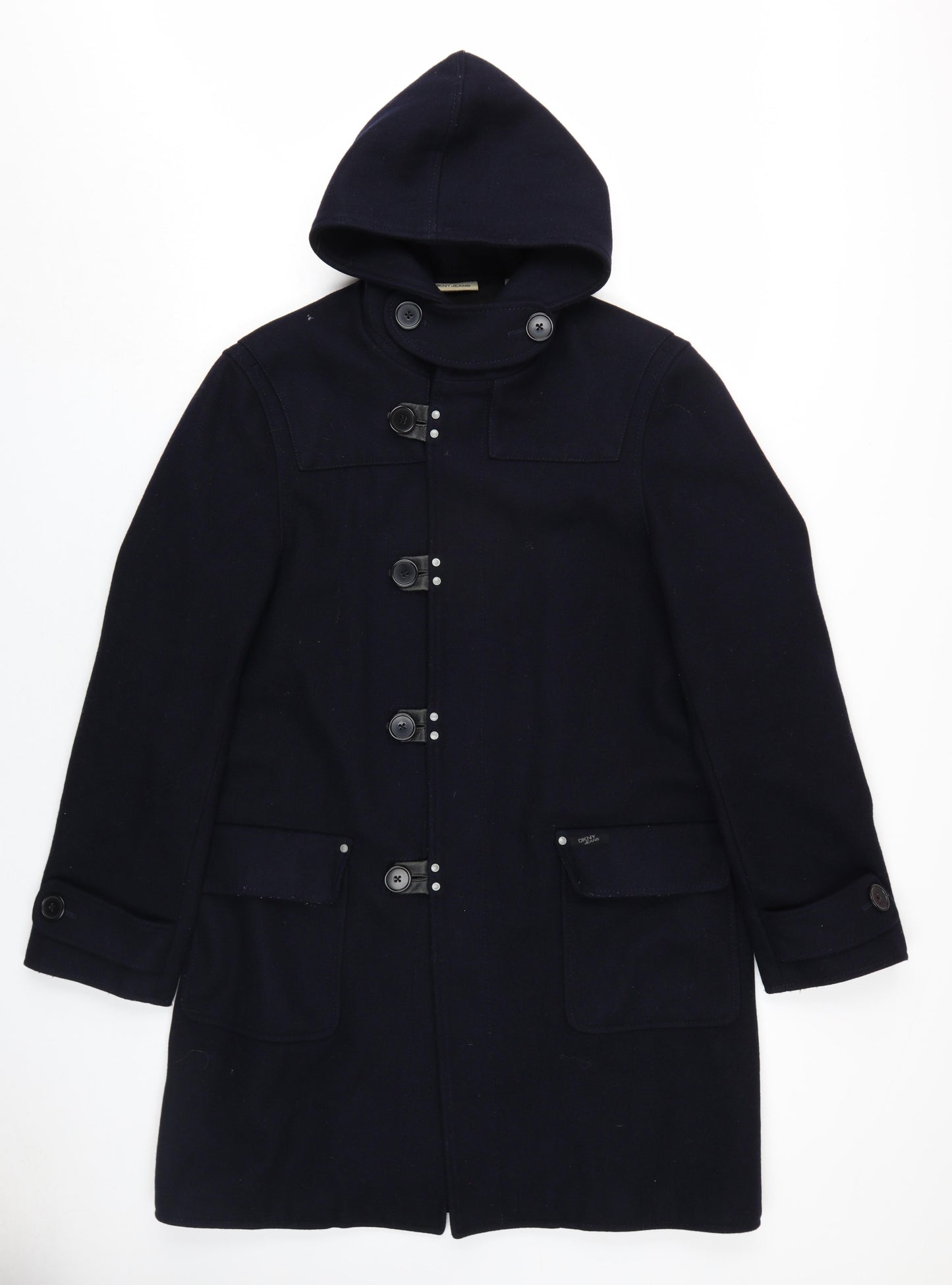 DKNY Womens Blue Pea Coat Coat Size M Button