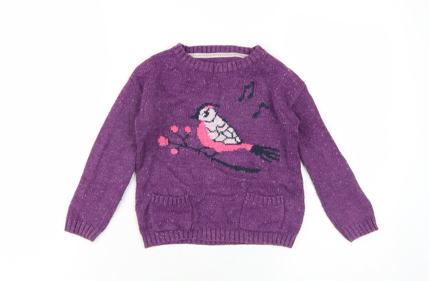 Fat Face Girls Purple Round Neck Cotton Pullover Jumper Size 4-5 Years Pullover