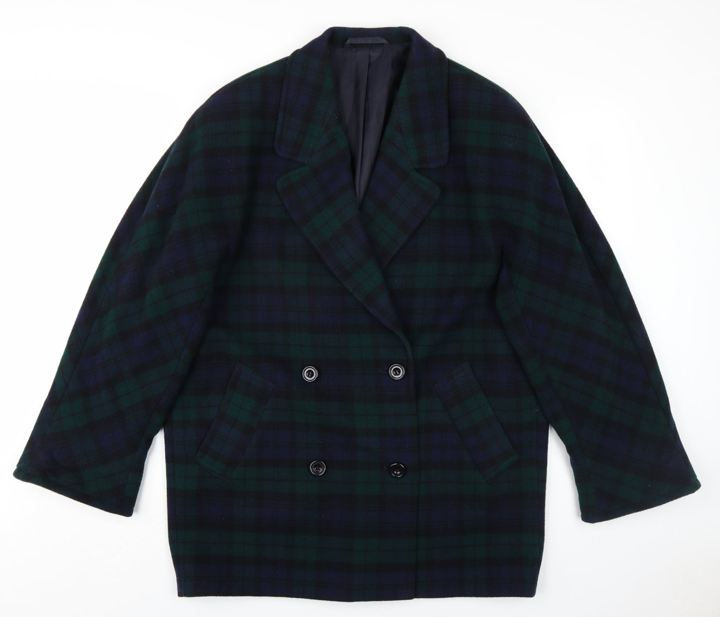 Marks and Spencer Womens Blue Plaid Overcoat Coat Size 14 Button