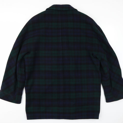 Marks and Spencer Womens Blue Plaid Overcoat Coat Size 14 Button