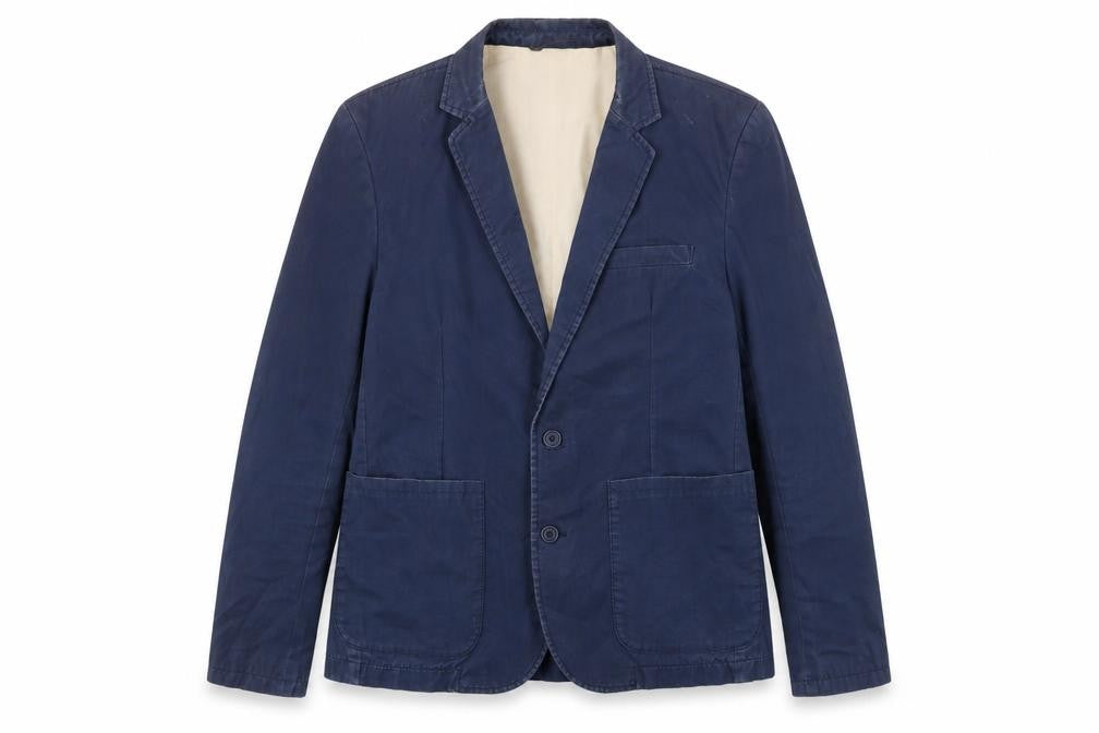 Front view of French Connection women’s blue jacket blazer, size UK 12, button
