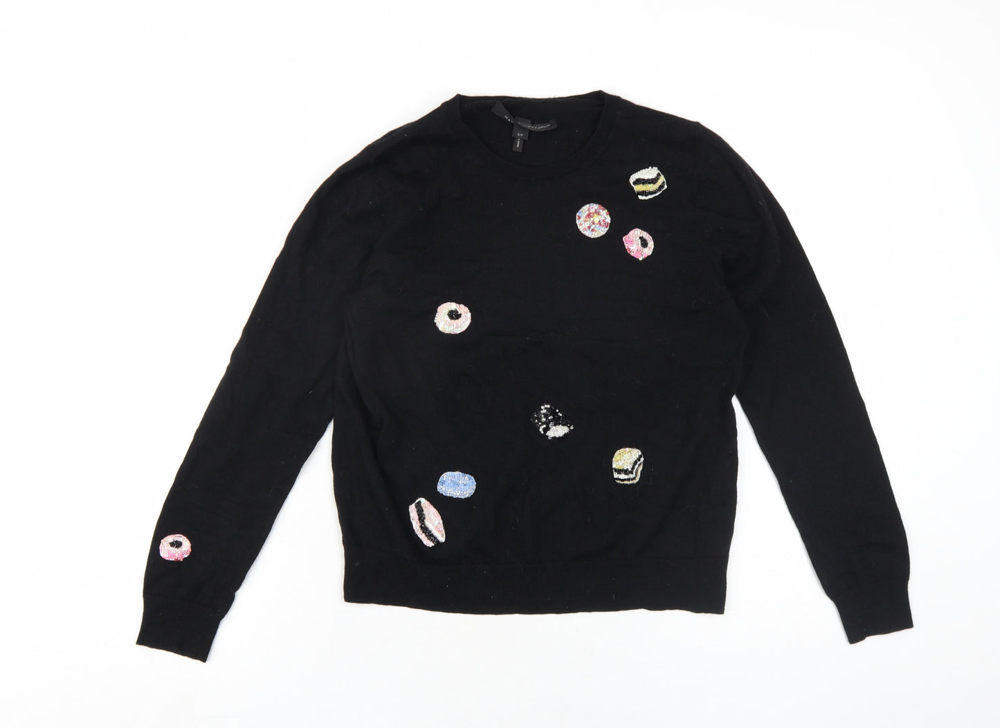 Marc Jacobs Womens Black Round Neck Wool Pullover Jumper Size S - Beaded Sweets