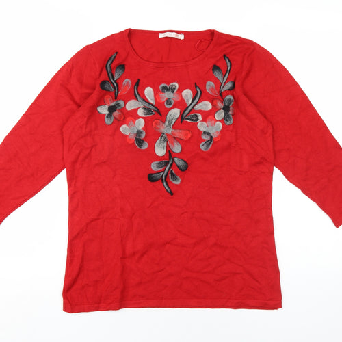 Anna Rose Womens Red Round Neck Viscose Pullover Jumper Size M