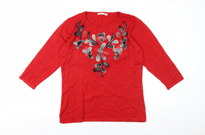 Anna Rose Womens Red Round Neck Viscose Pullover Jumper Size M