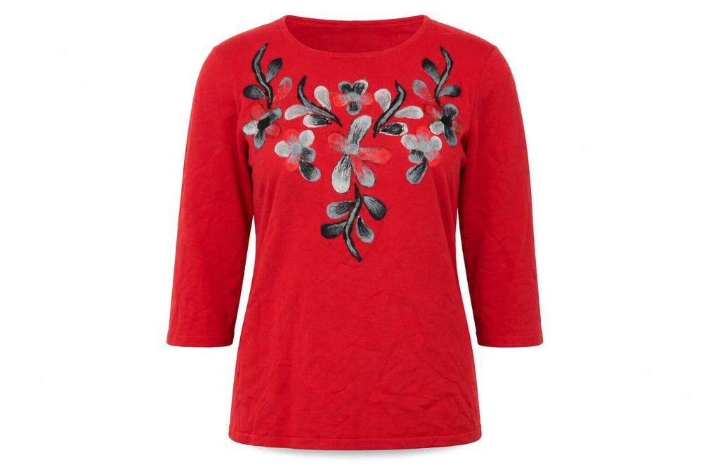 Front view of Anna Rose women’s red round neck viscose jumper, size M