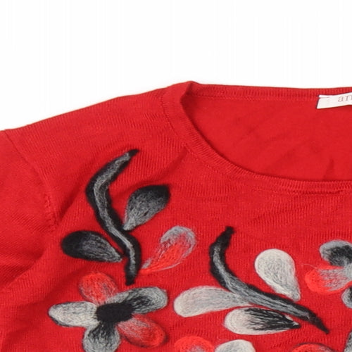 Anna Rose Womens Red Round Neck Viscose Pullover Jumper Size M