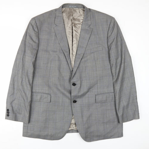 Revenge Mens Grey Plaid Wool Jacket Blazer Size 48 Regular