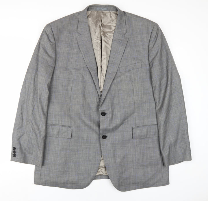 Revenge Mens Grey Plaid Wool Jacket Blazer Size 48 Regular
