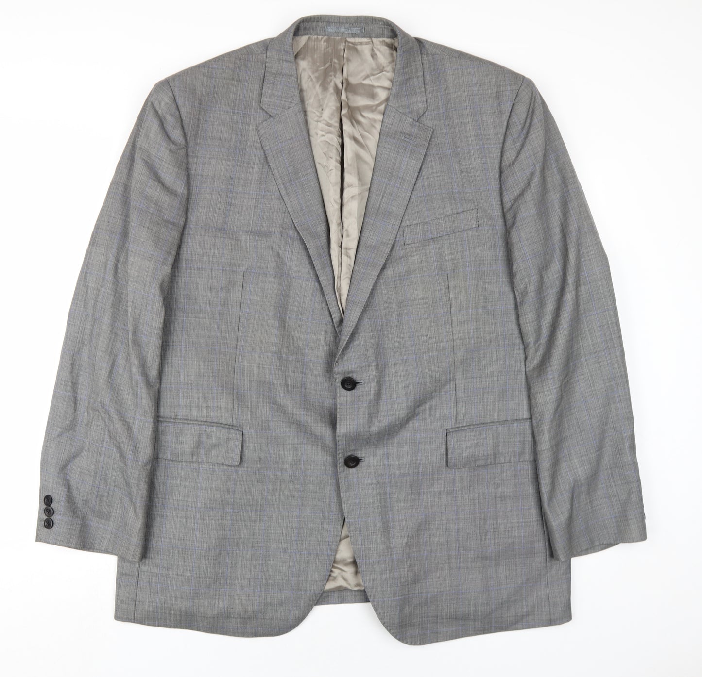 Revenge Mens Grey Plaid Wool Jacket Blazer Size 48 Regular