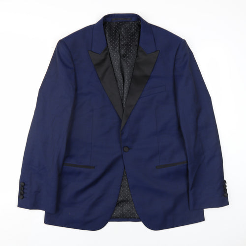 Moss Bros Mens Blue Wool Jacket Blazer Size 40 Regular