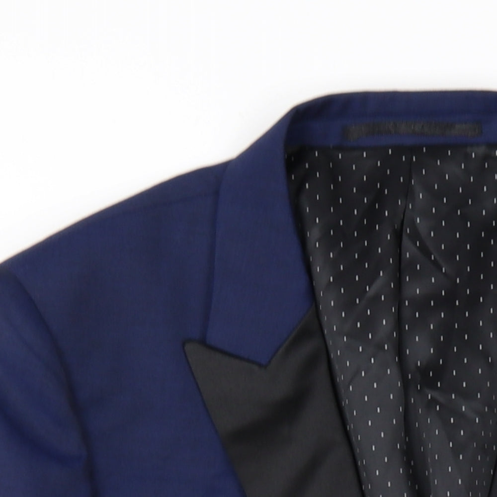 Moss Bros Mens Blue Wool Jacket Blazer Size 40 Regular
