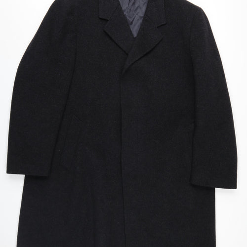 Hodges Mens Black Overcoat Coat Size L Button