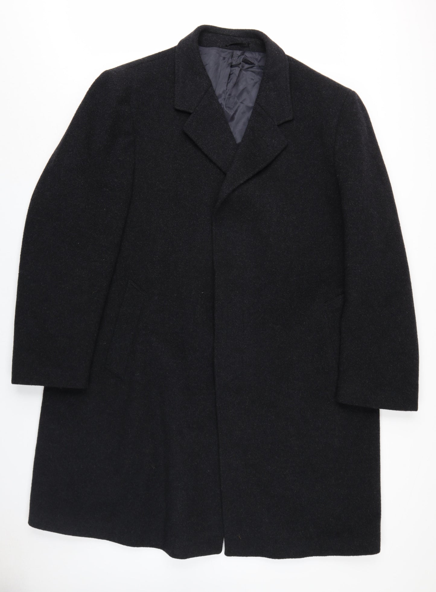 Hodges Mens Black Overcoat Coat Size L Button