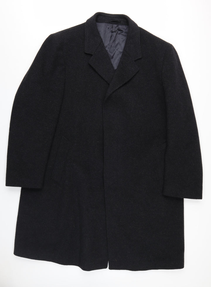 Hodges Mens Black Overcoat Coat Size L Button