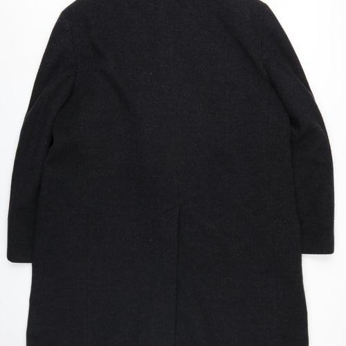 Hodges Mens Black Overcoat Coat Size L Button