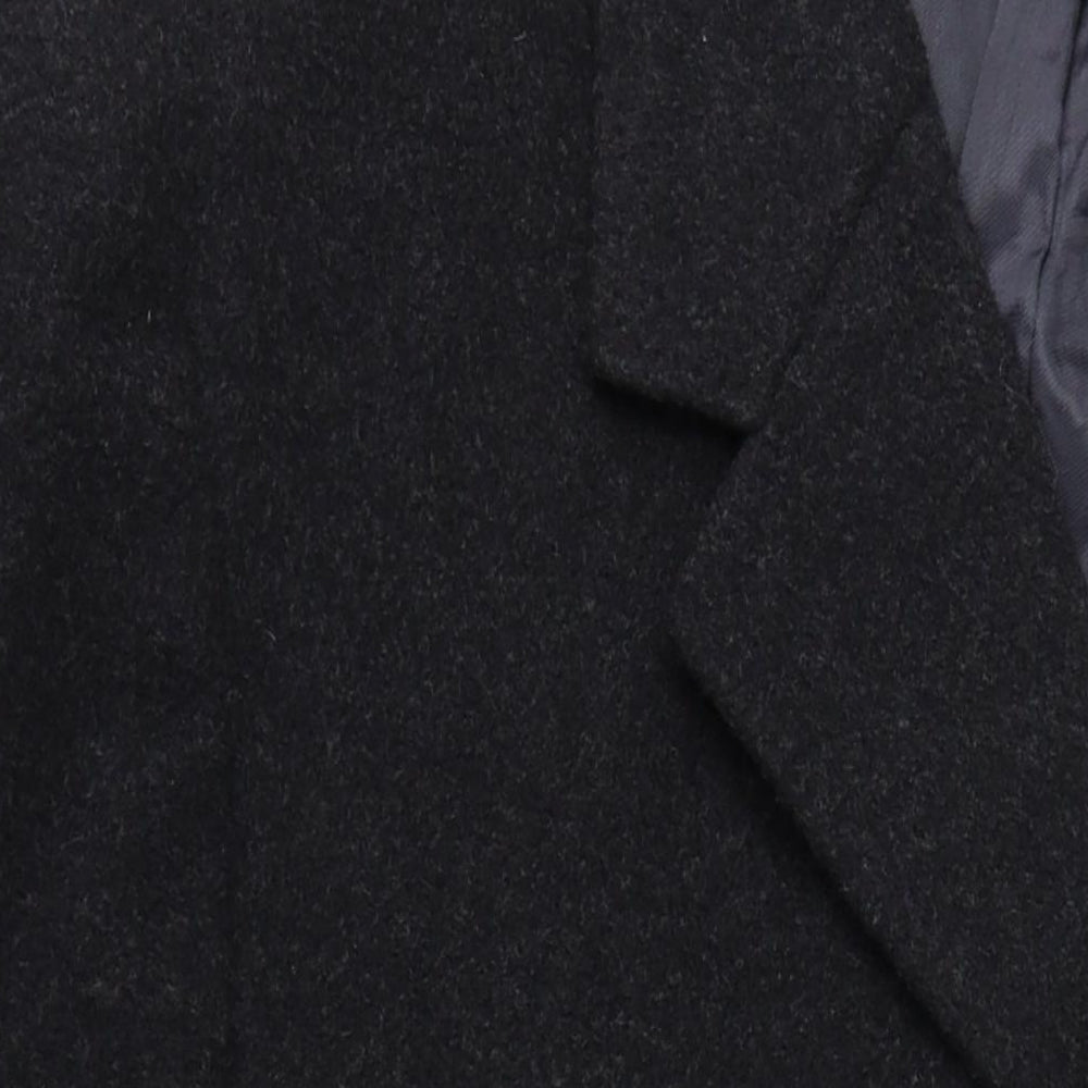 Hodges Mens Black Overcoat Coat Size L Button
