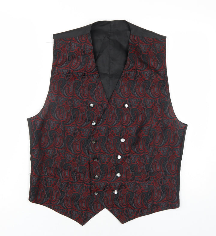 Youngs Mens Black Geometric Polyester Jacket Suit Waistcoat Size M Regular