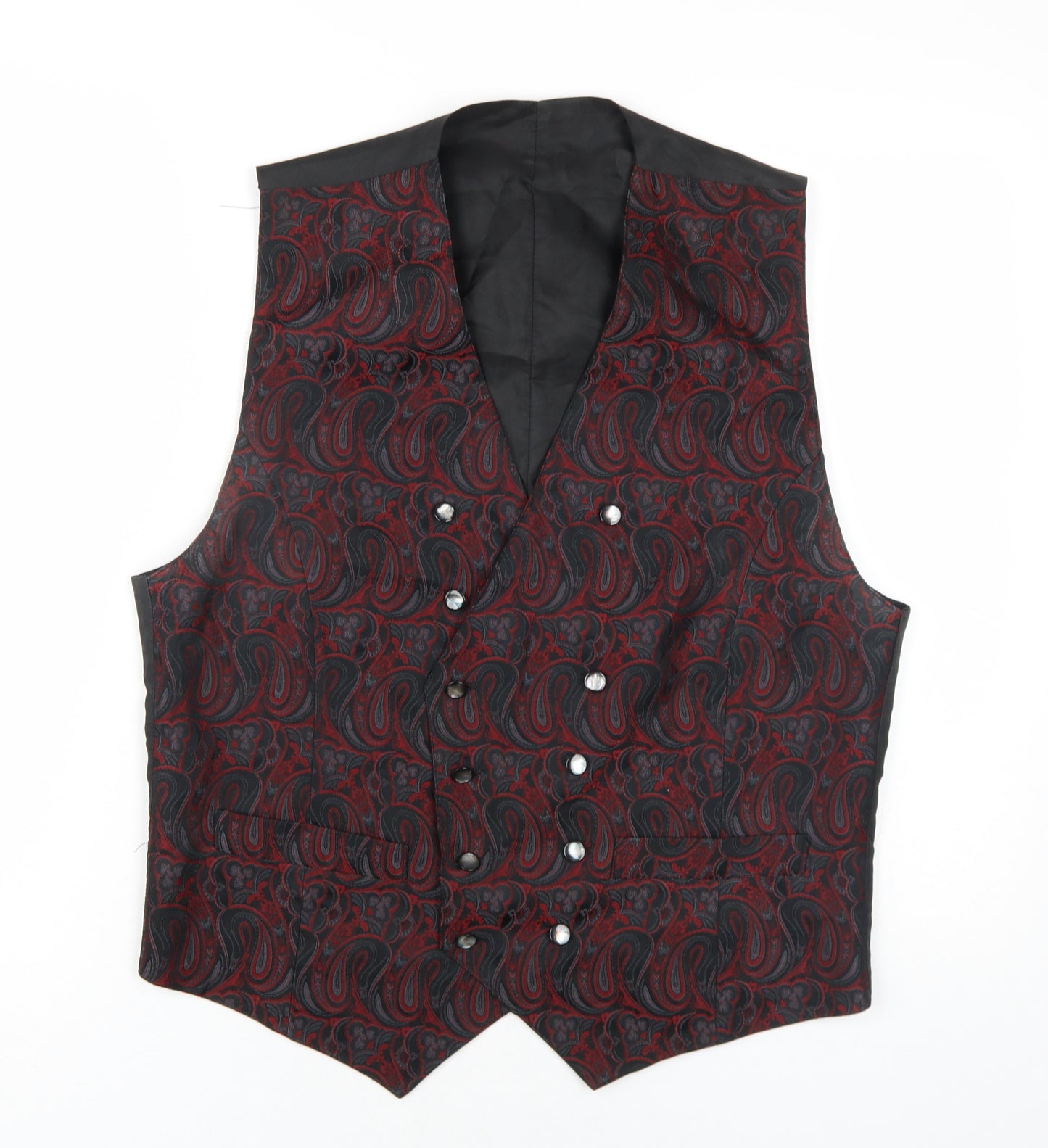 Youngs Mens Black Geometric Polyester Jacket Suit Waistcoat Size M Regular