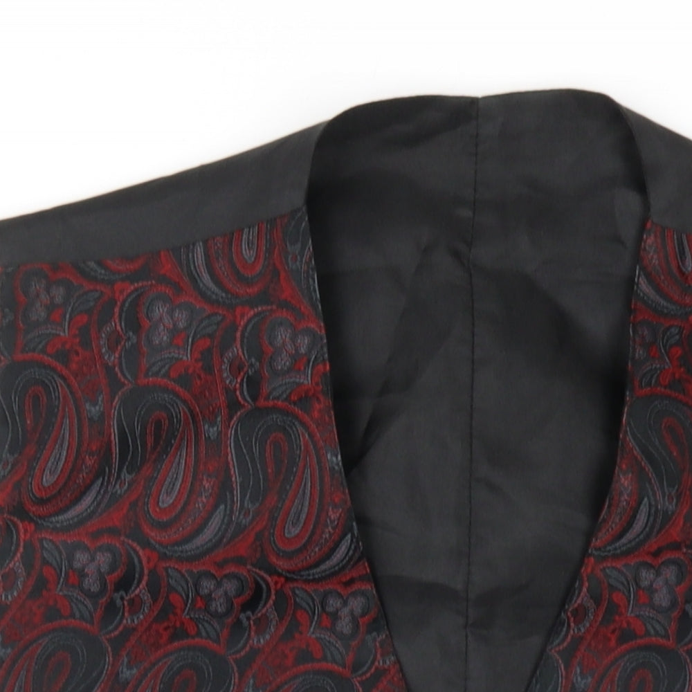 Youngs Mens Black Geometric Polyester Jacket Suit Waistcoat Size M Regular