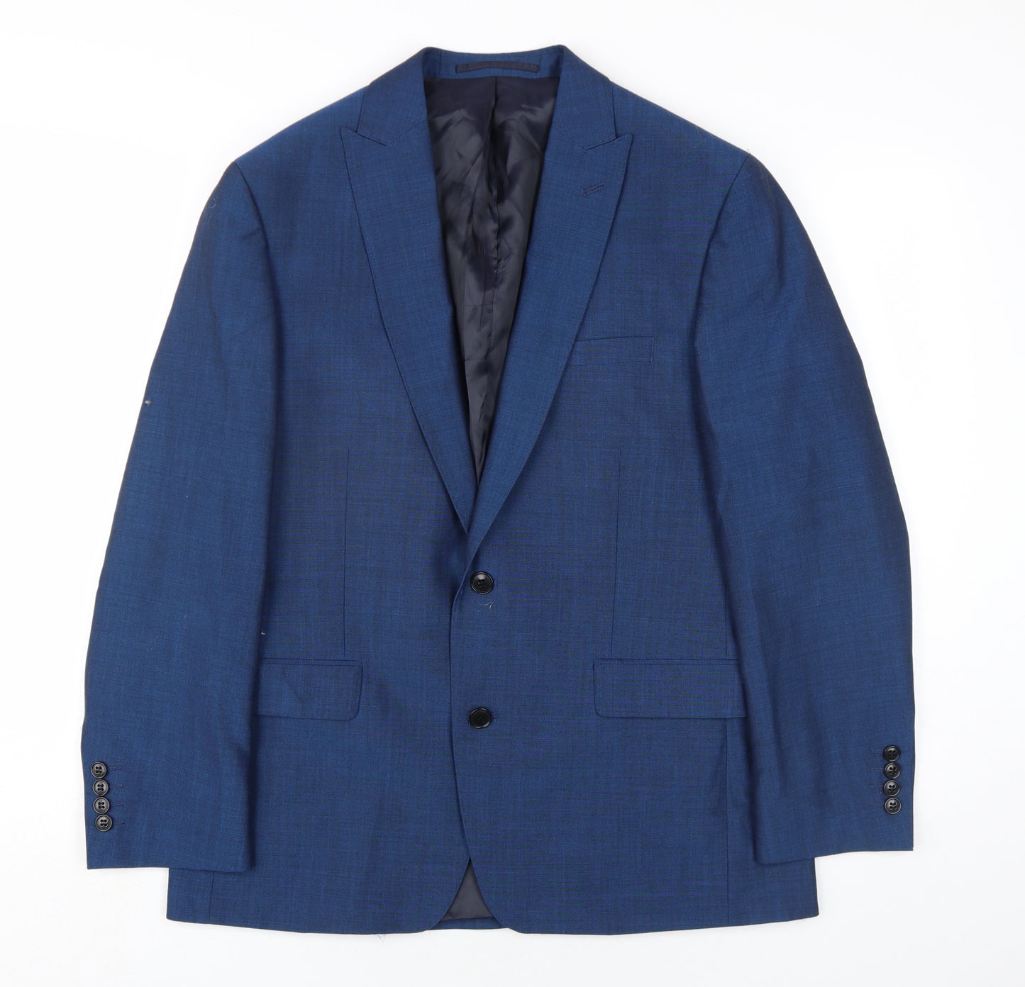 Moss Bros Mens Blue Wool Jacket Blazer Size 40 Regular