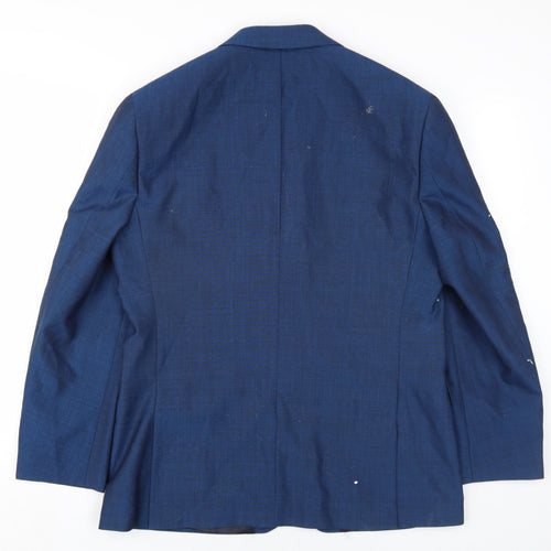 Moss Bros Mens Blue Wool Jacket Blazer Size 40 Regular
