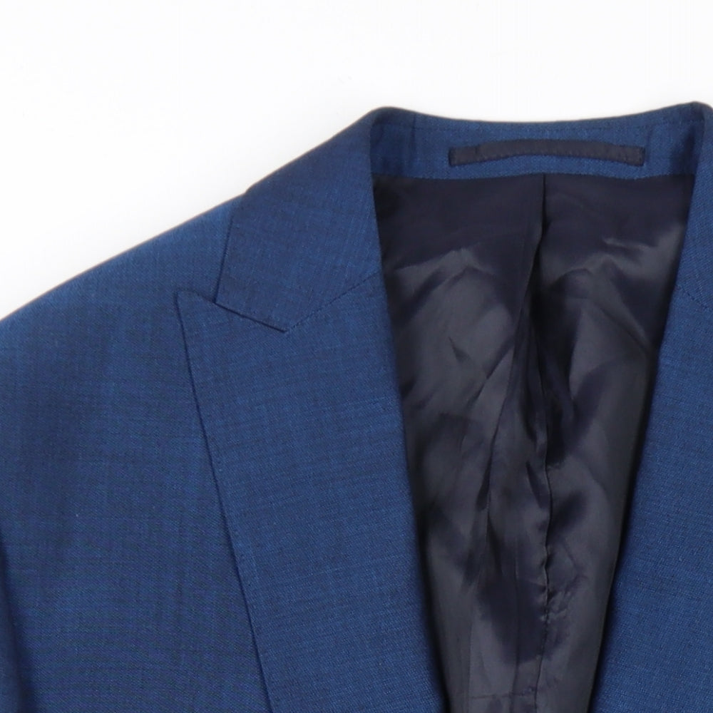Moss Bros Mens Blue Wool Jacket Blazer Size 40 Regular