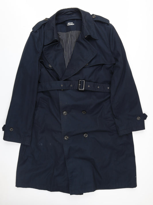 Brook Taverner Mens Blue Trench Coat Coat Size XL Button