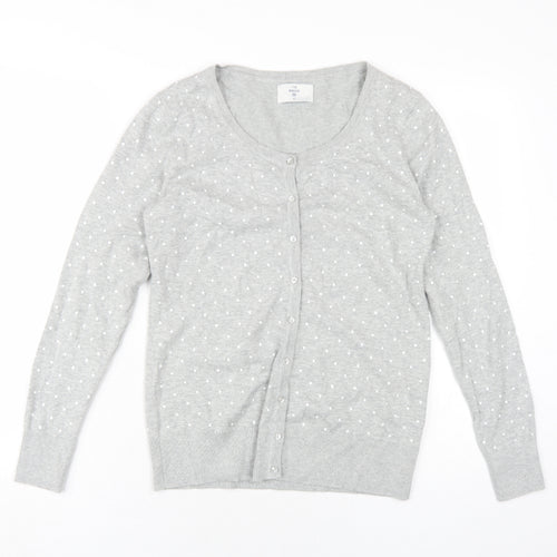 C&A Womens Grey Round Neck Polka Dot Cotton Cardigan Jumper Size M