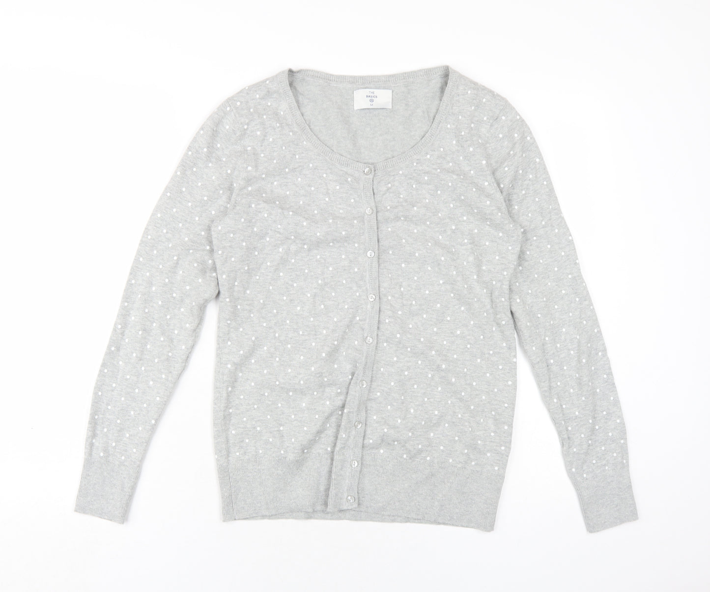 C&A Womens Grey Round Neck Polka Dot Cotton Cardigan Jumper Size M