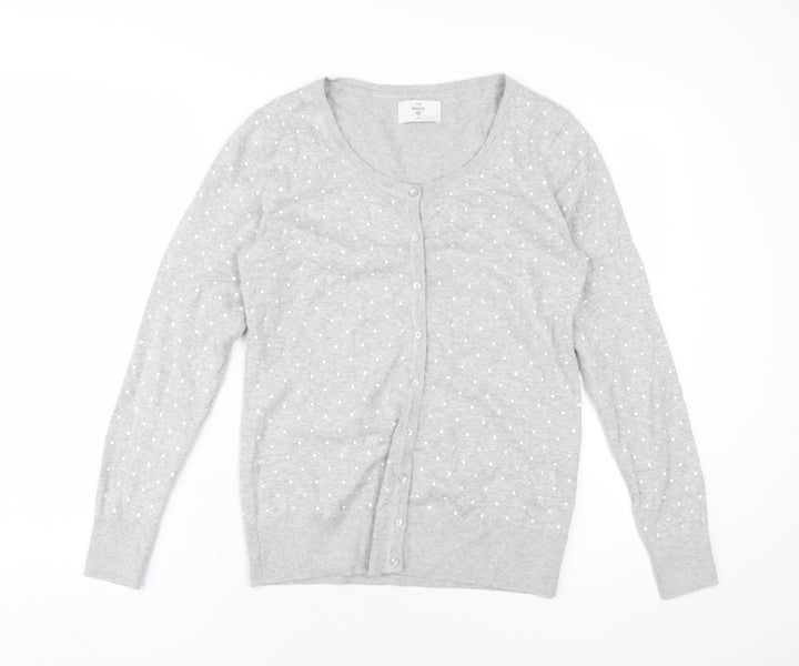 C&A Womens Grey Round Neck Polka Dot Cotton Cardigan Jumper Size M
