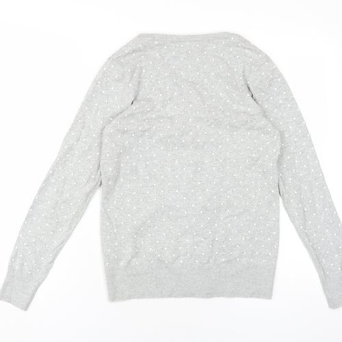 C&A Womens Grey Round Neck Polka Dot Cotton Cardigan Jumper Size M