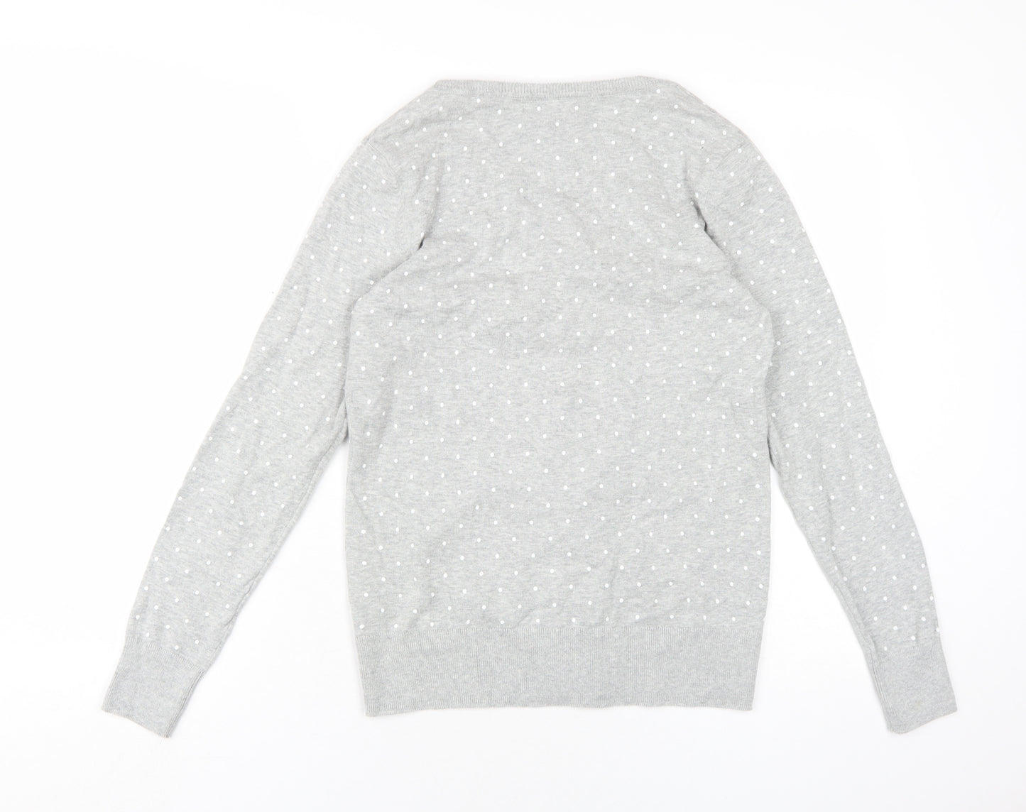 C&A Womens Grey Round Neck Polka Dot Cotton Cardigan Jumper Size M