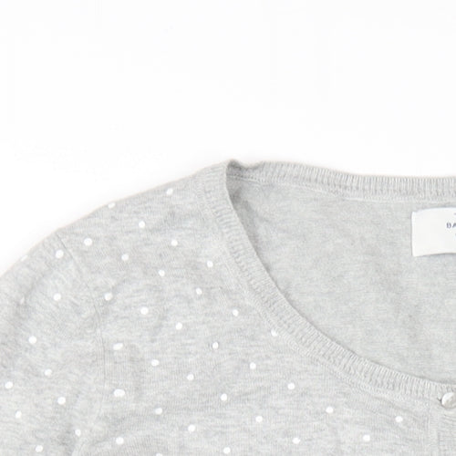 C&A Womens Grey Round Neck Polka Dot Cotton Cardigan Jumper Size M