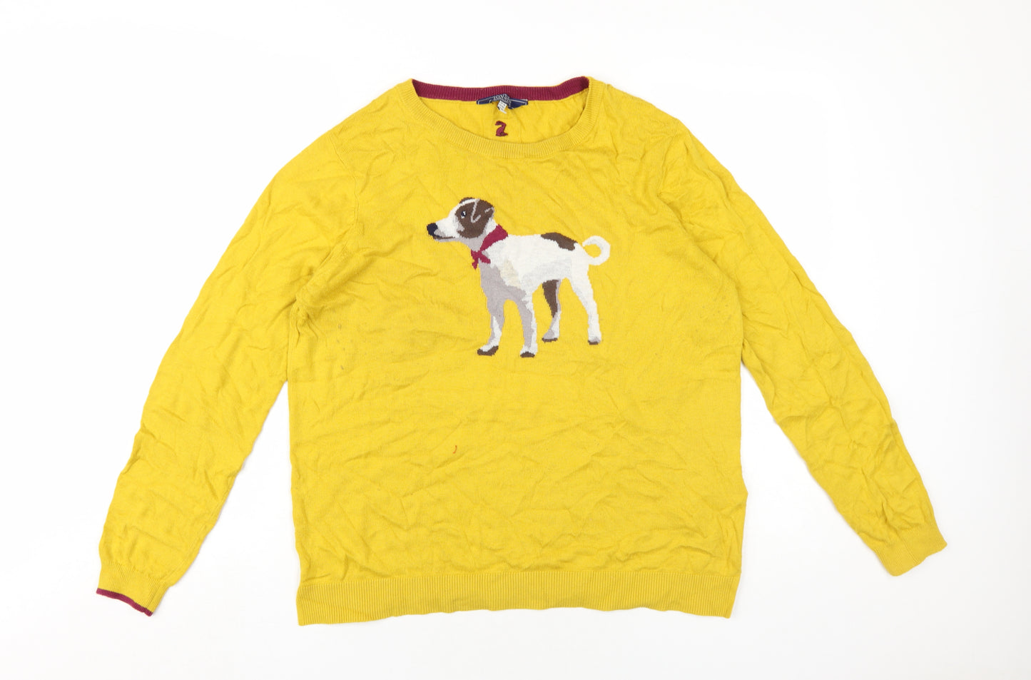 Joules Womens Yellow Round Neck Cotton Pullover Jumper Size 14