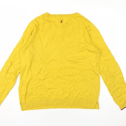 Joules Womens Yellow Round Neck Cotton Pullover Jumper Size 14
