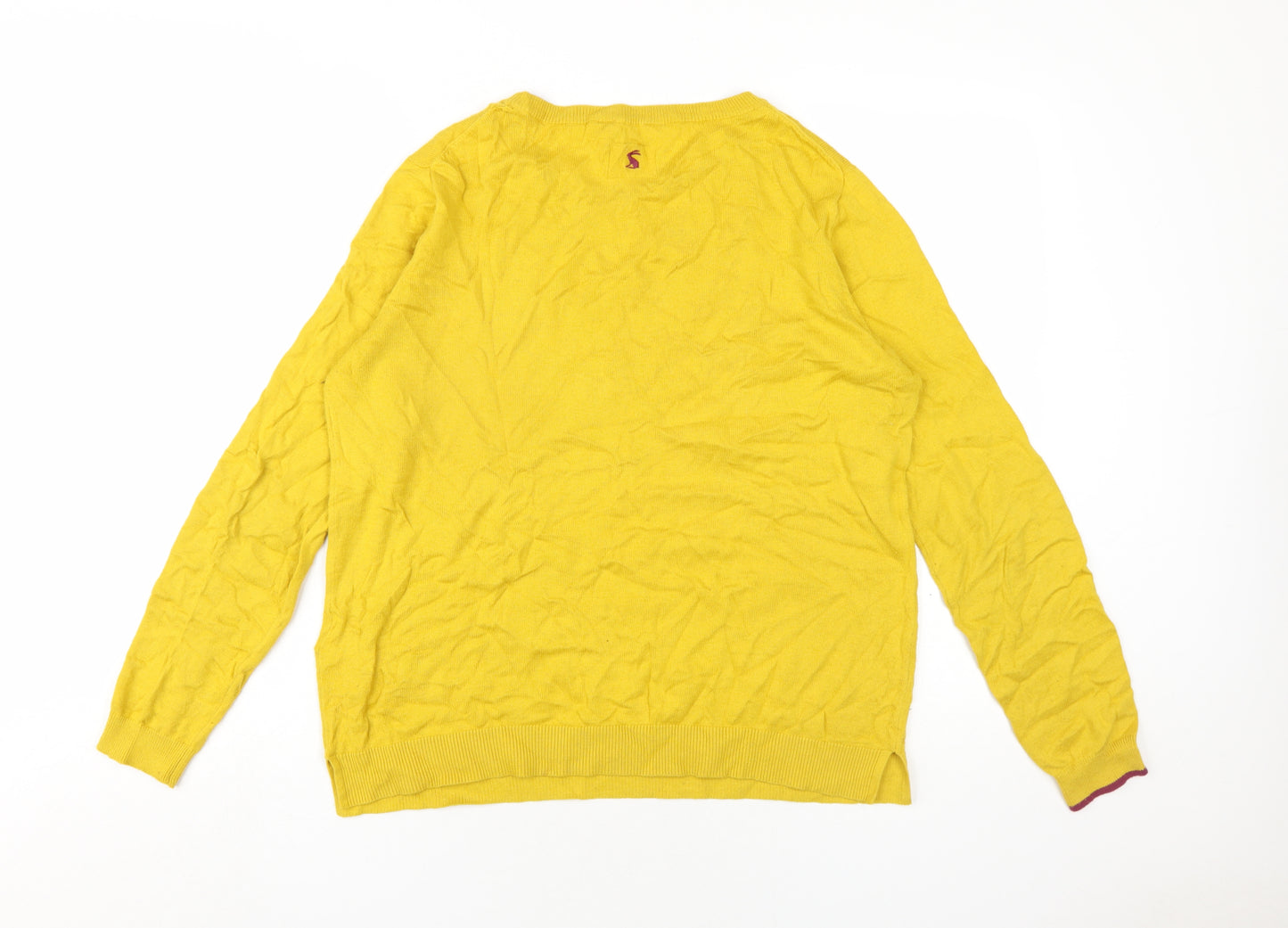 Joules Womens Yellow Round Neck Cotton Pullover Jumper Size 14