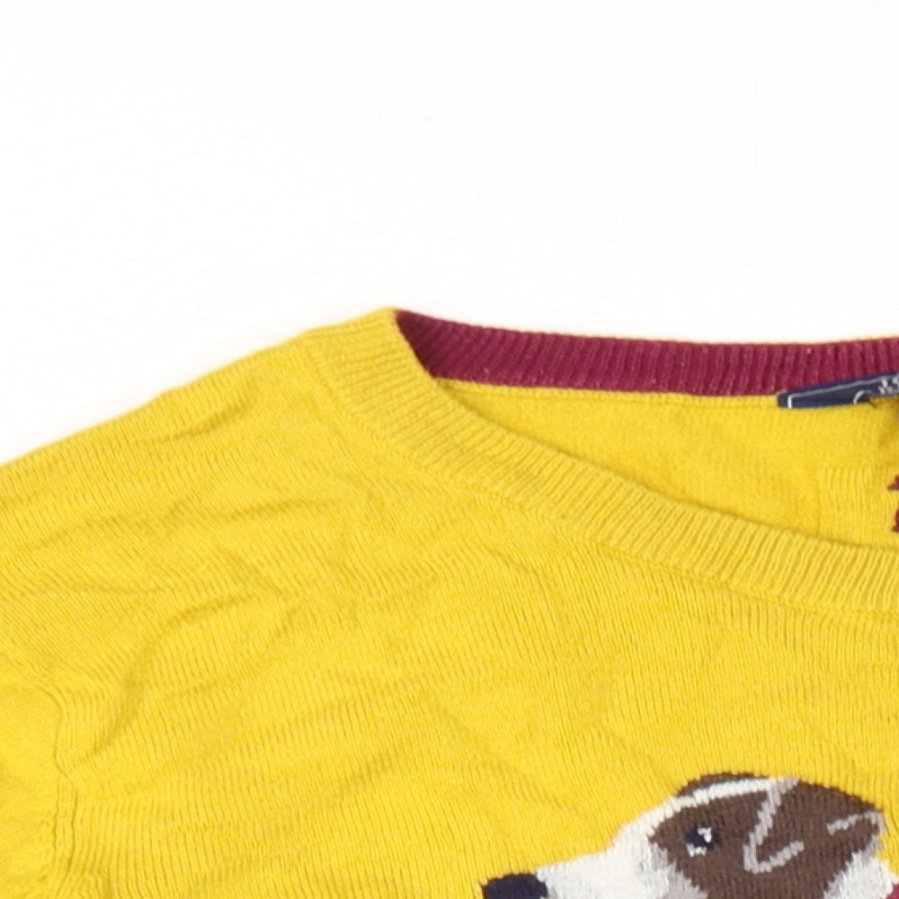 Joules Womens Yellow Round Neck Cotton Pullover Jumper Size 14