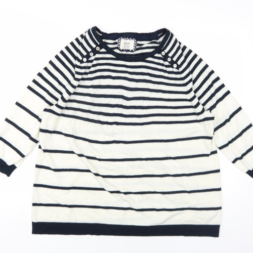 Maine Womens Ivory Round Neck Striped Acrylic Pullover Jumper Size 20
